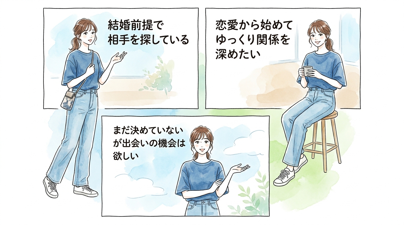 まず結婚したいのか、恋愛からでいいのかで候補が変わる