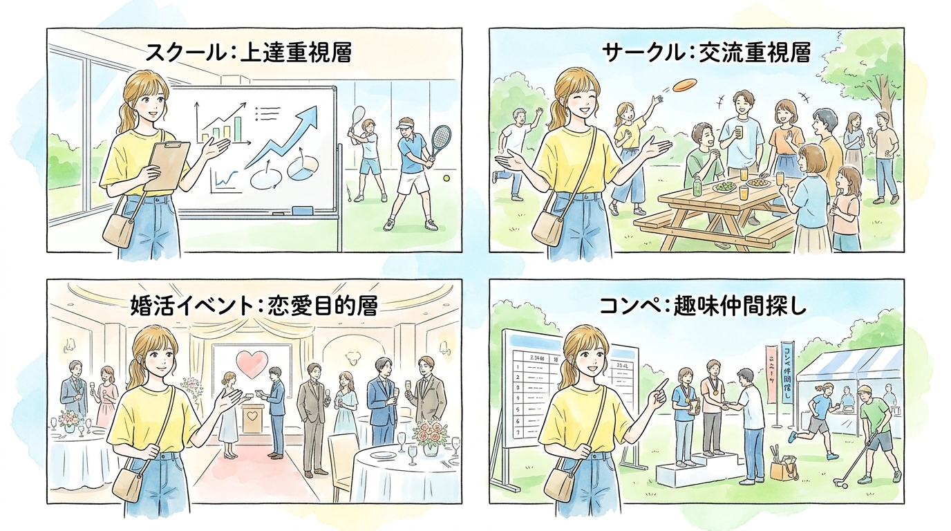 スクールとサークルとイベント、それぞれ出会える人のタイプが違う