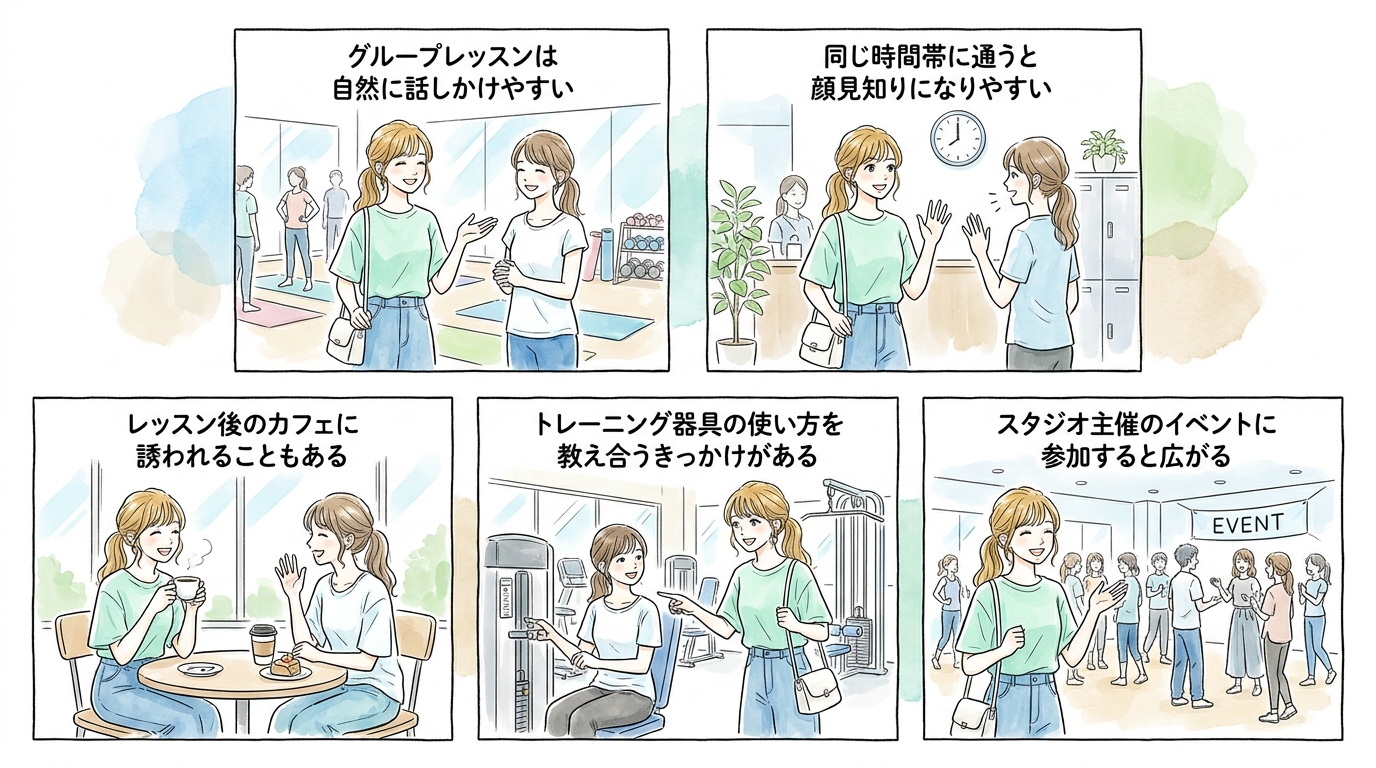 スポーツジムやヨガ教室で会話のきっかけが生まれやすくなる