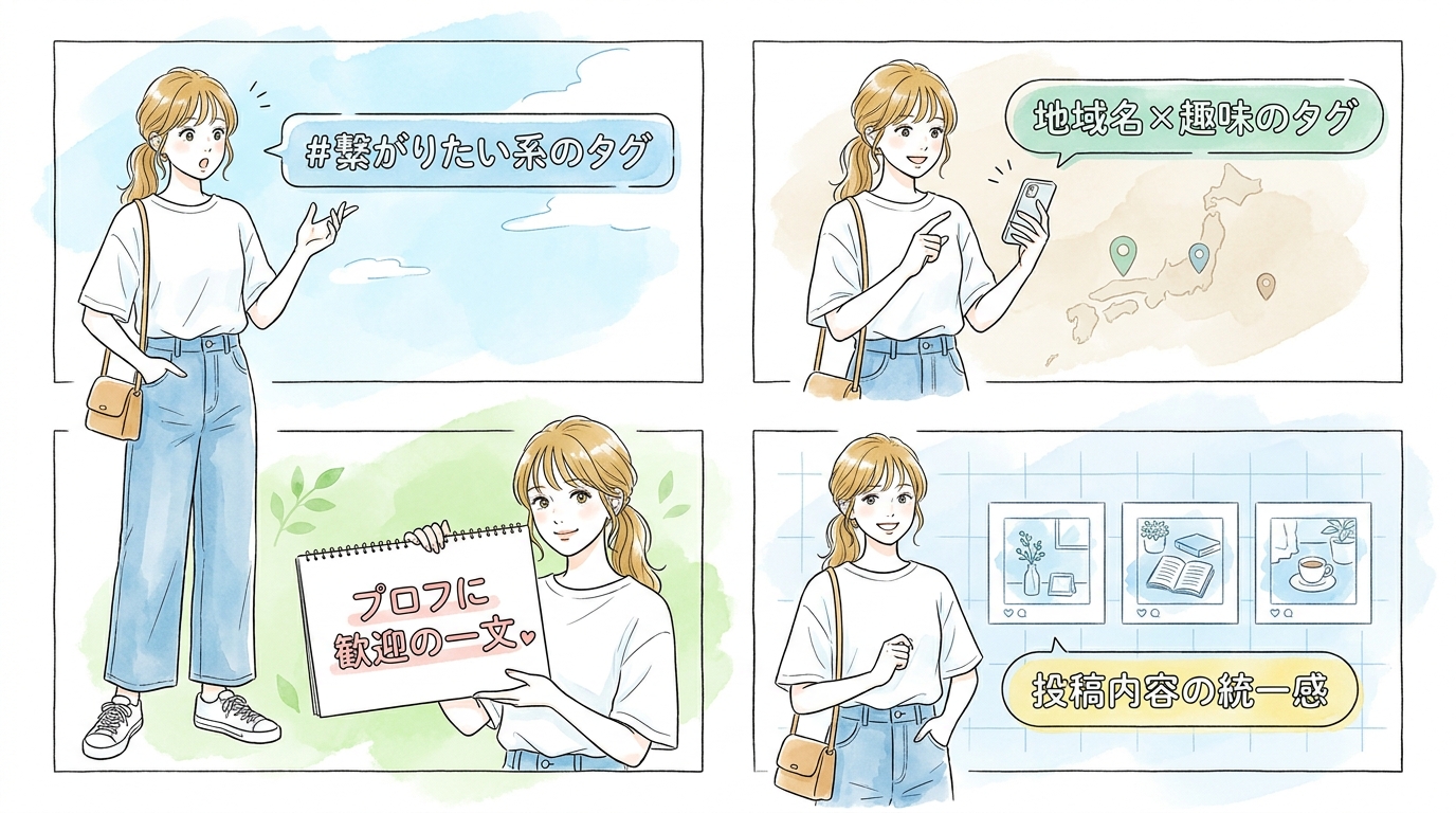ハッシュタグ検索から共通の趣味アカウントを見つけている