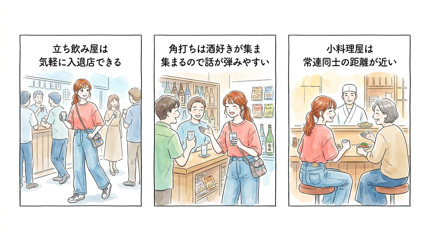 一人でも馴染めるカウンター席のある店を選べば会話が生まれる