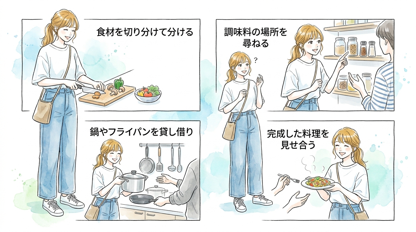 共用ラウンジ・キッチンが出会いの中心になる