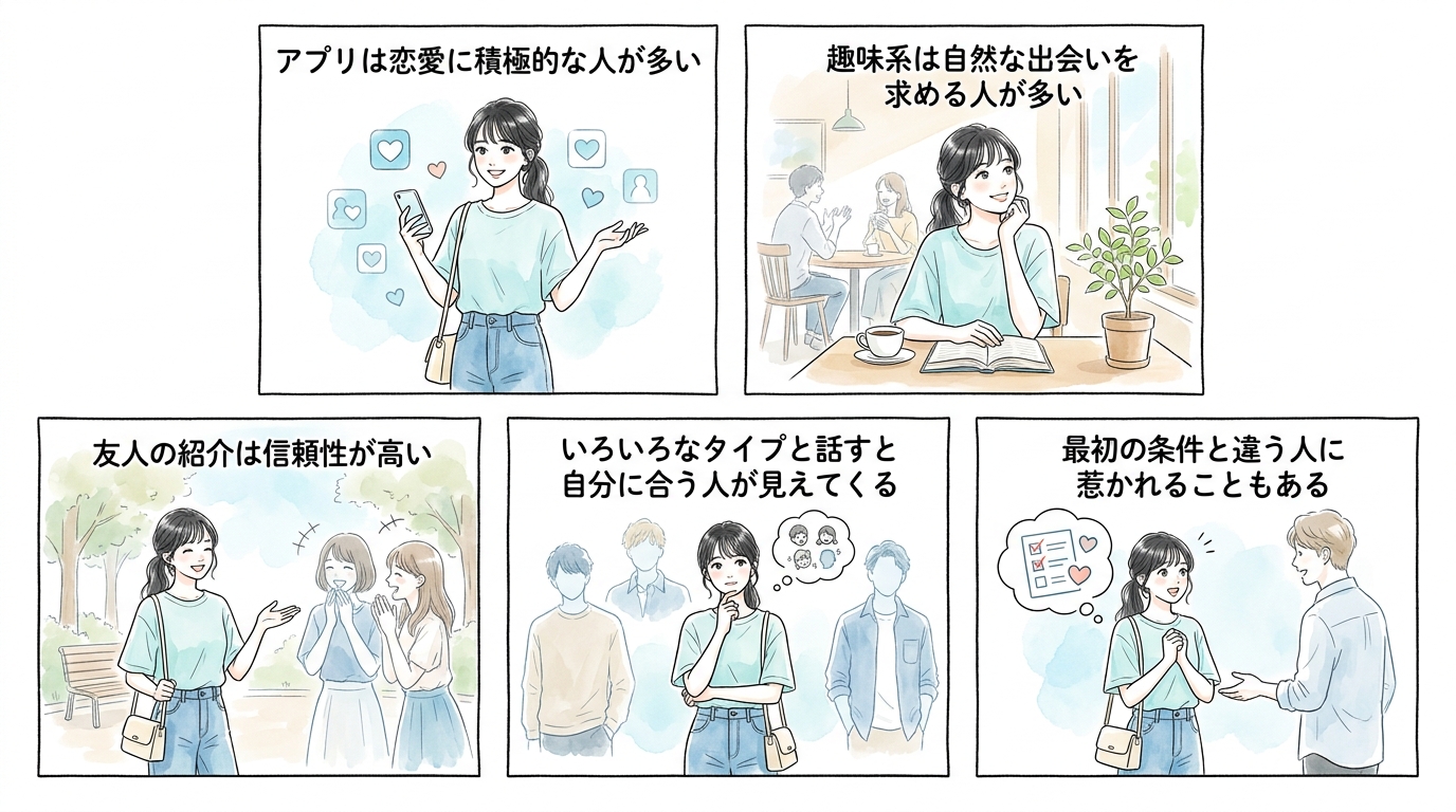 出会いの入り口を増やすと性格の違う男性とも比較できるメリットがある