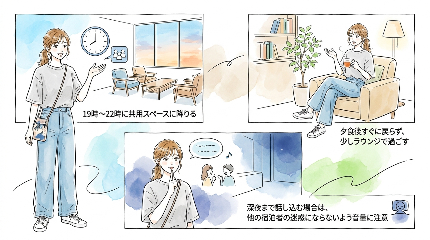 夕食後の19〜22時が最も人が集まる時間帯だとわかる