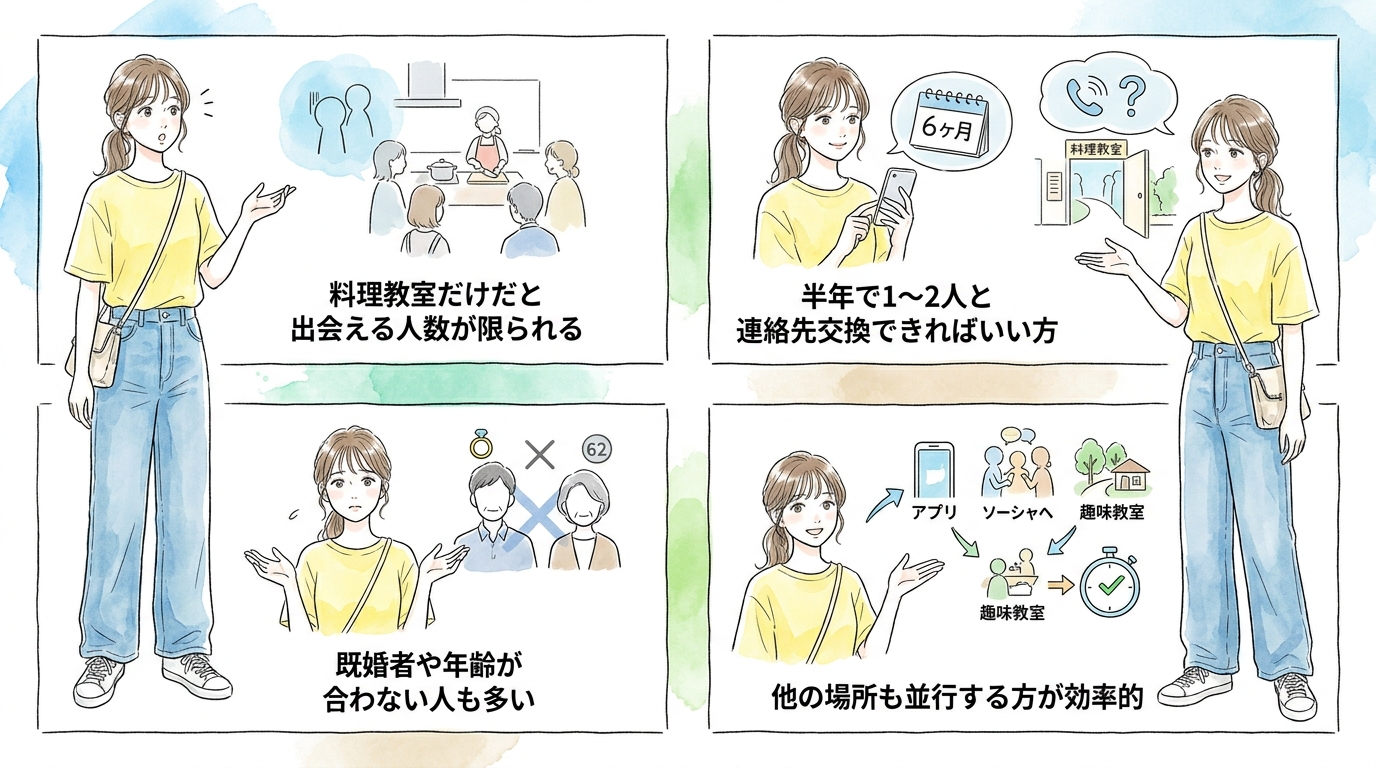 料理教室だけで男性を探すと半年で出会える確率は低くなる