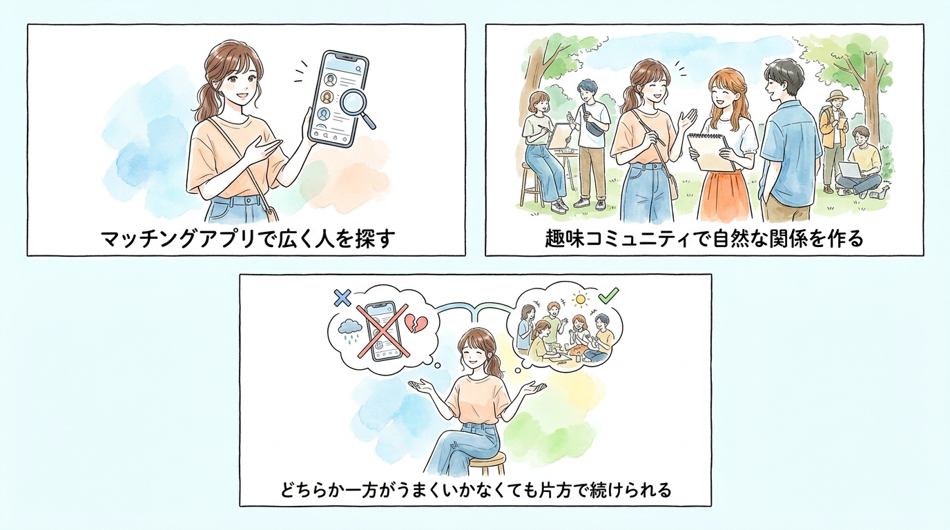 気軽な恋活なら、マッチングアプリと趣味コミュニティを併用する