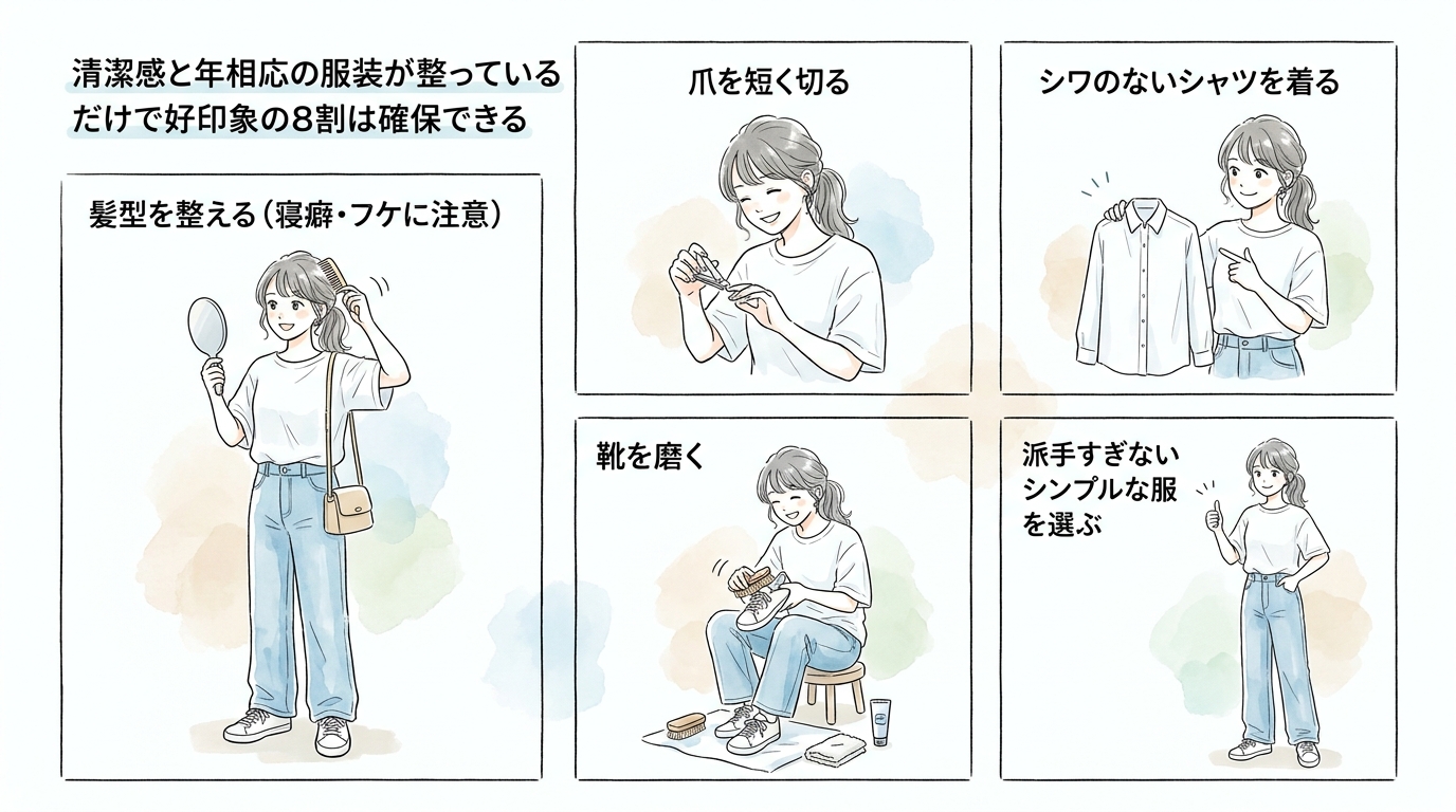 清潔感と年相応の服装が整っているだけで好印象の8割は確保できる