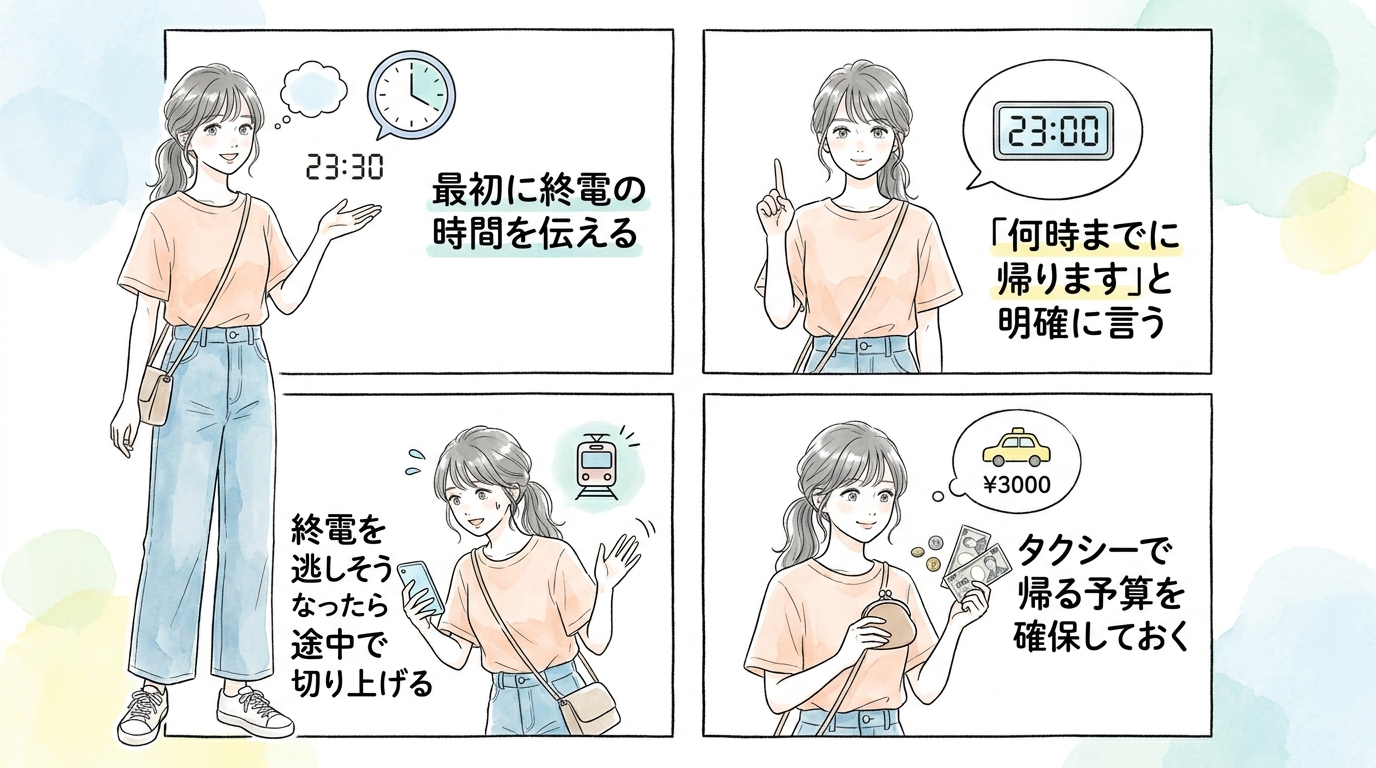 終電の時間を相手に最初から伝えておく