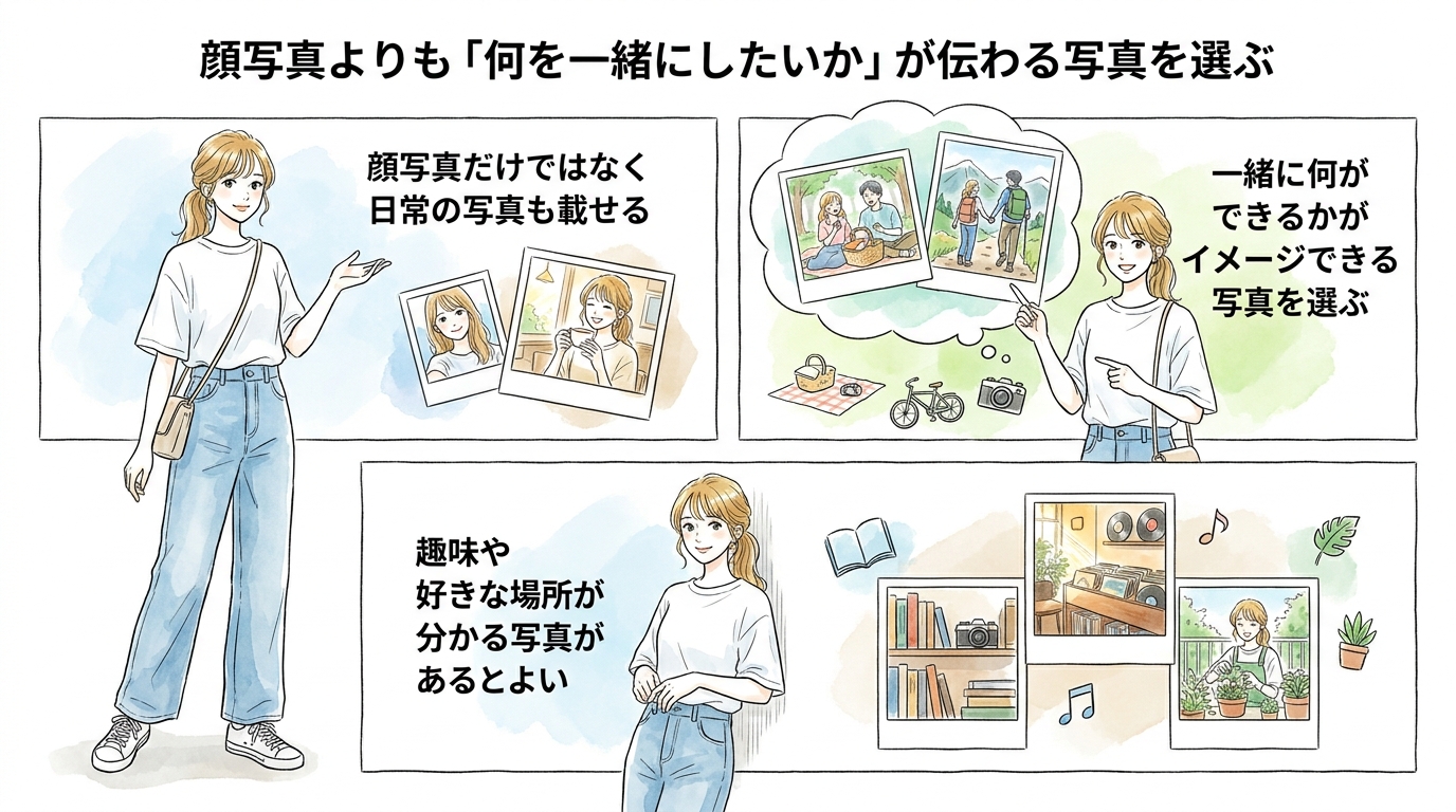 顔写真よりも「何を一緒にしたいか」が伝わる写真を選ぶ