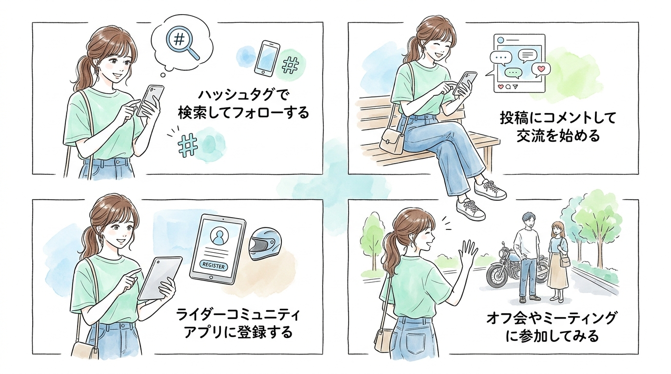 SNSやライダーコミュニティで事前につながっておく