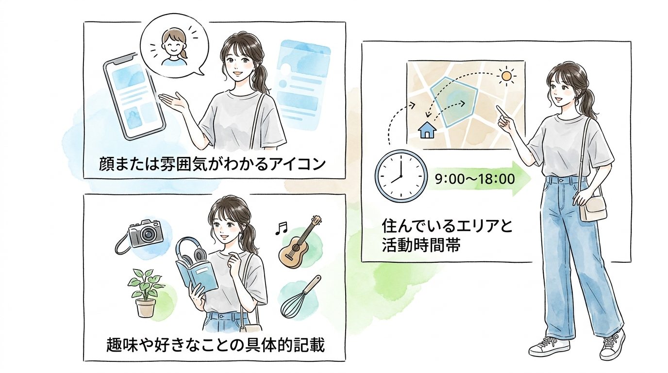 アイコンと自己紹介文で「会っても安心そう」と思わせる要素を3つ揃える