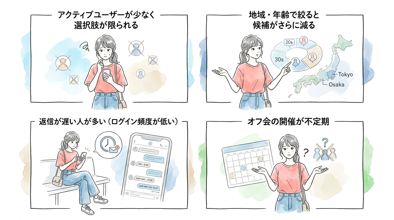 アクティブユーザーが限られていて選択肢が少ない