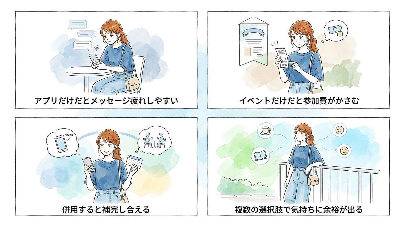 アプリだけ・イベントだけでは出会える人数と確率に限界が見えてくる