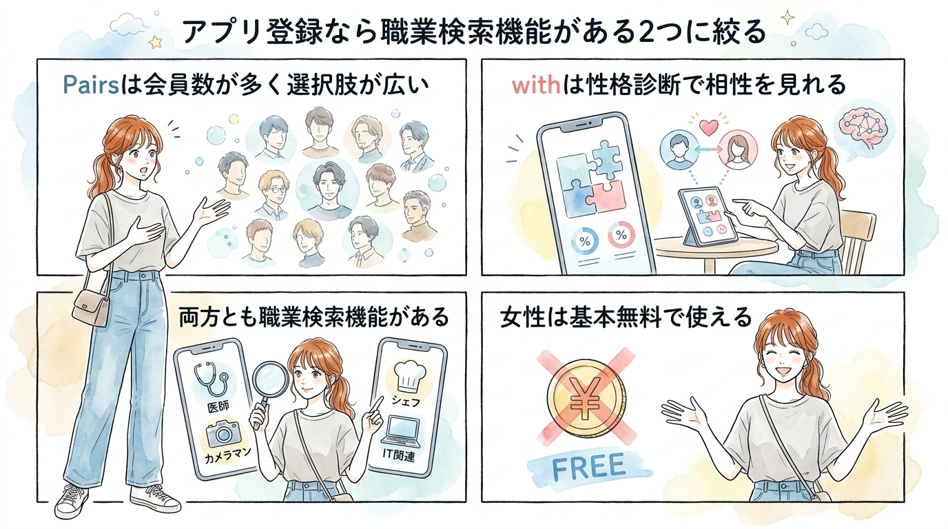 アプリ登録なら職業検索機能がある2つに絞る