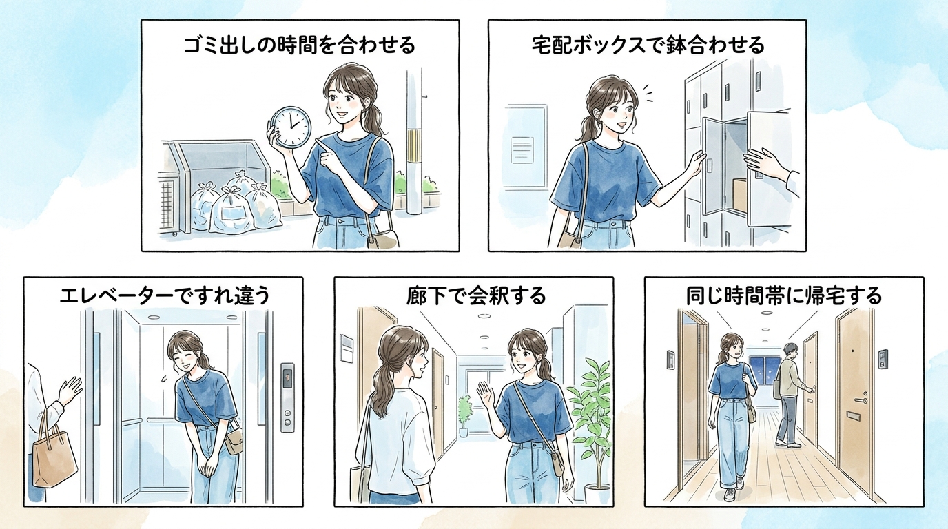 ゴミ出し・宅配受け取りなど日常の接点で顔見知りになっていく