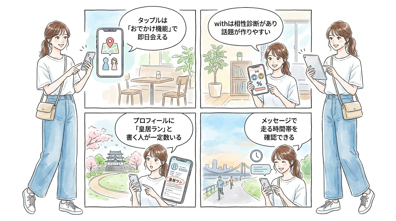 タップル・withで「皇居ラン好き」の相手を検索できる