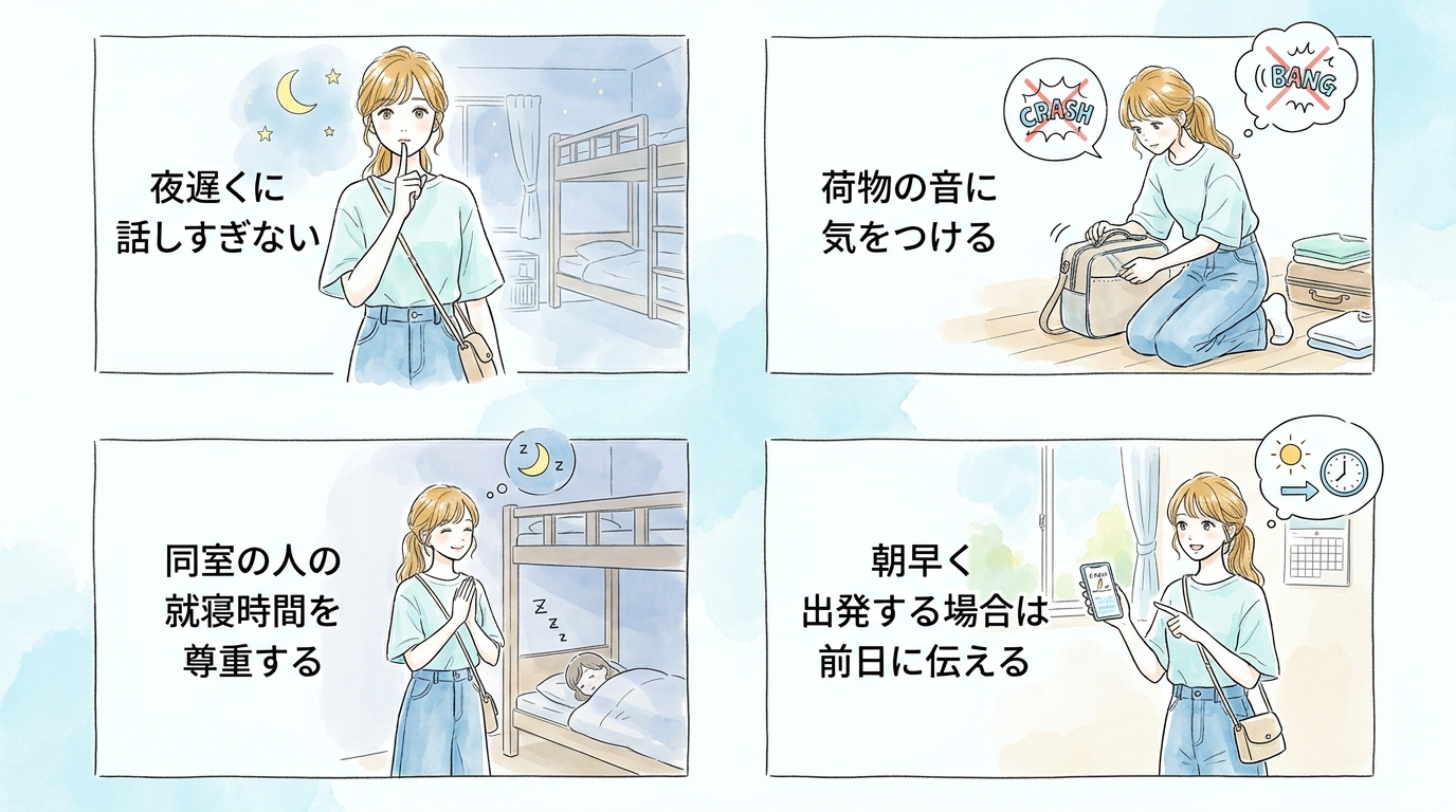 ドミトリーのベッド周りで顔を合わせる