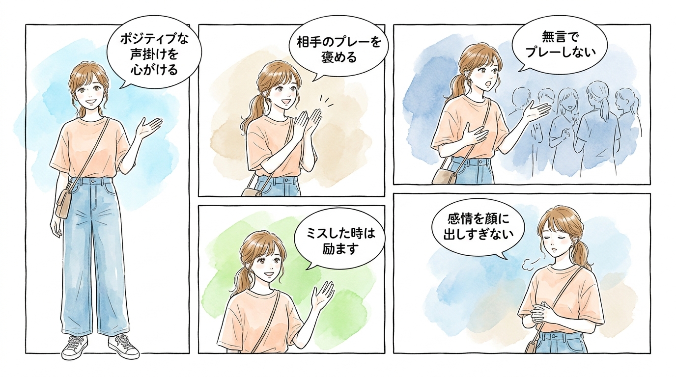 プレー中の声掛けと励ましで距離を縮めている