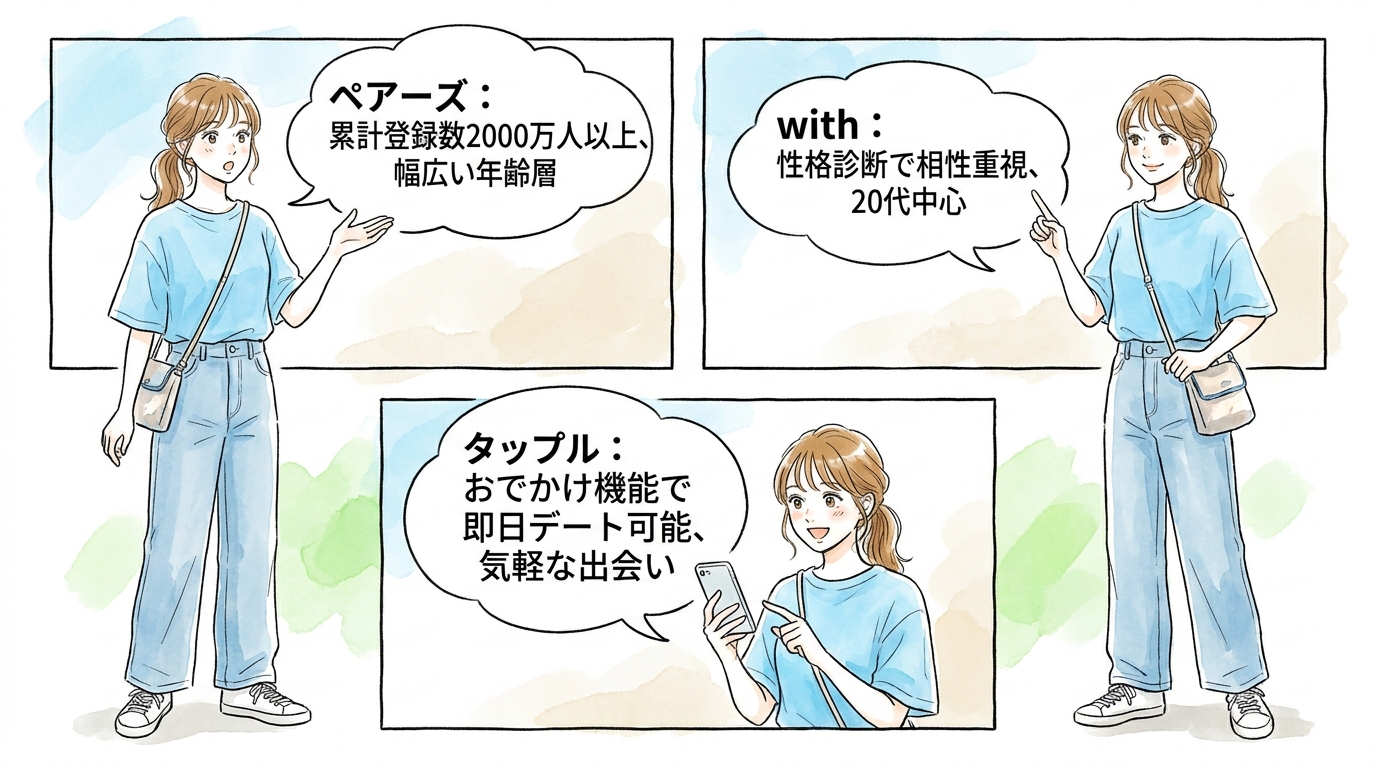 ペアーズ・with・タップルの使い分けを整理しておく