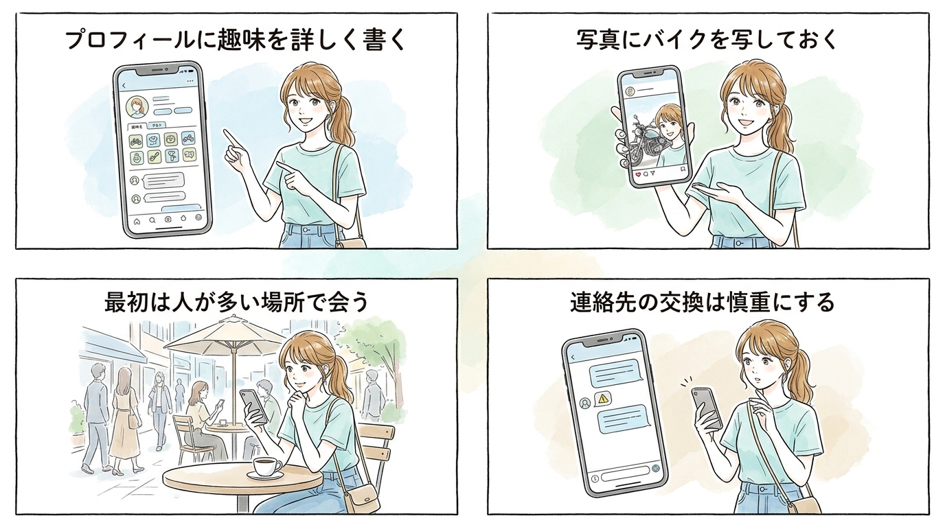 マッチングアプリでバイク趣味の相手を探してから一緒に走る