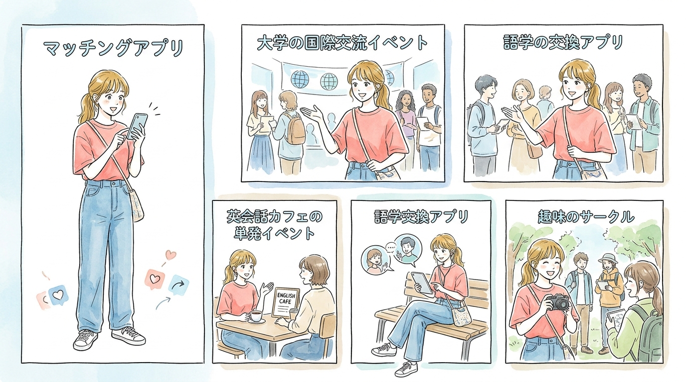マッチングアプリや大学の国際交流イベントも並行して使う