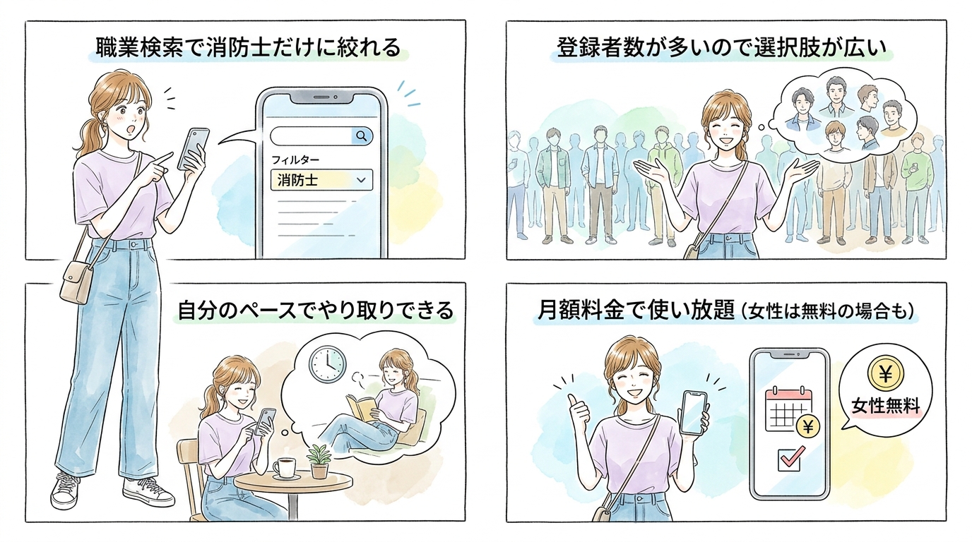 マッチングアプリ系で消防士を職業検索できるサービス