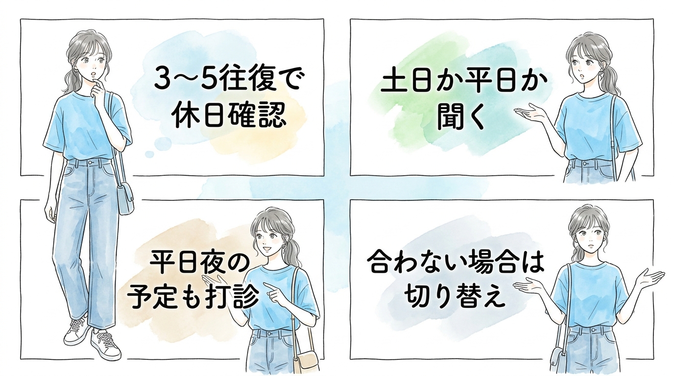 メッセージのやりとりで休日が合うかを早めに確認できる