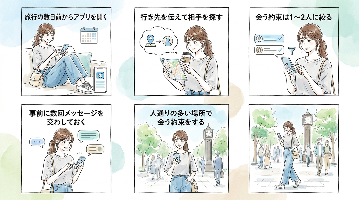 事前にメッセージを交わしておけば現地で会う約束が作りやすい