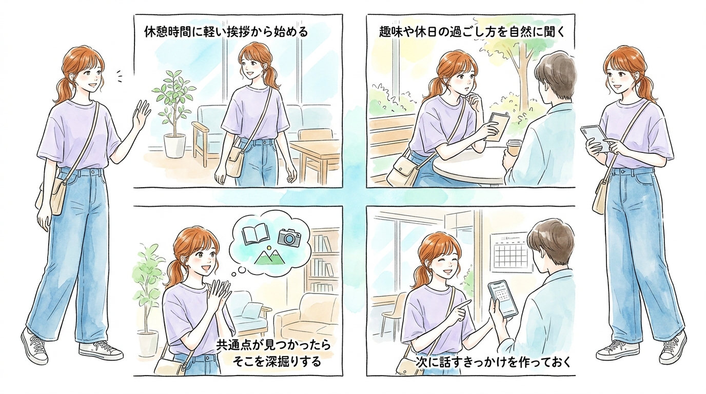 休憩時間の雑談から共通の趣味を見つけておく