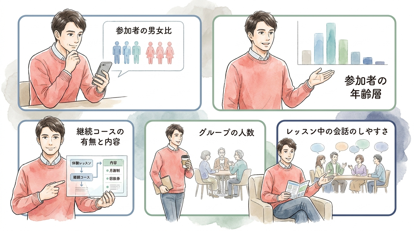 体験レッスンで男女比と雰囲気を事前に確認する方法