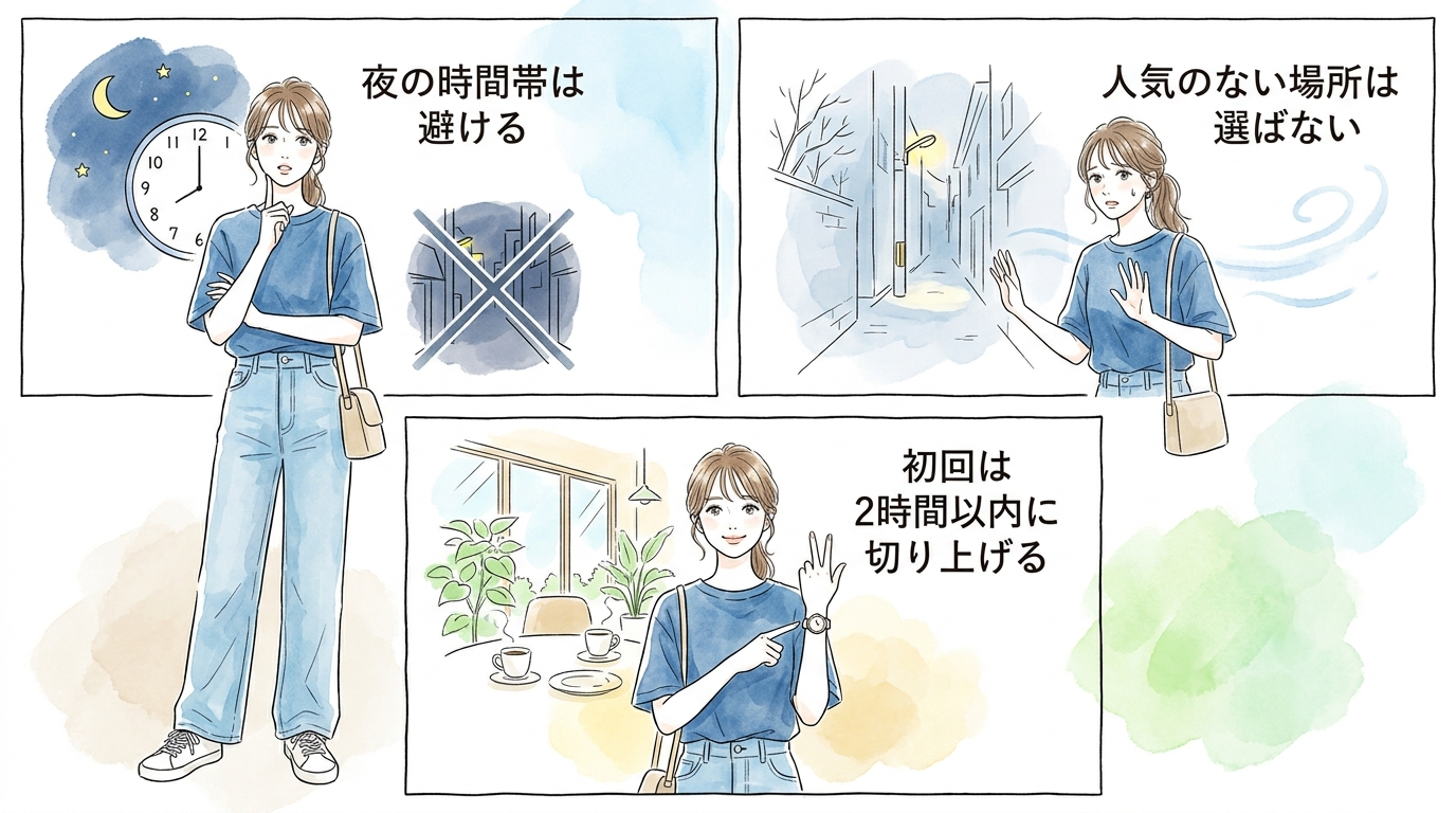 初めて会う場所は昼間のカフェかショッピングモールを選んでおく