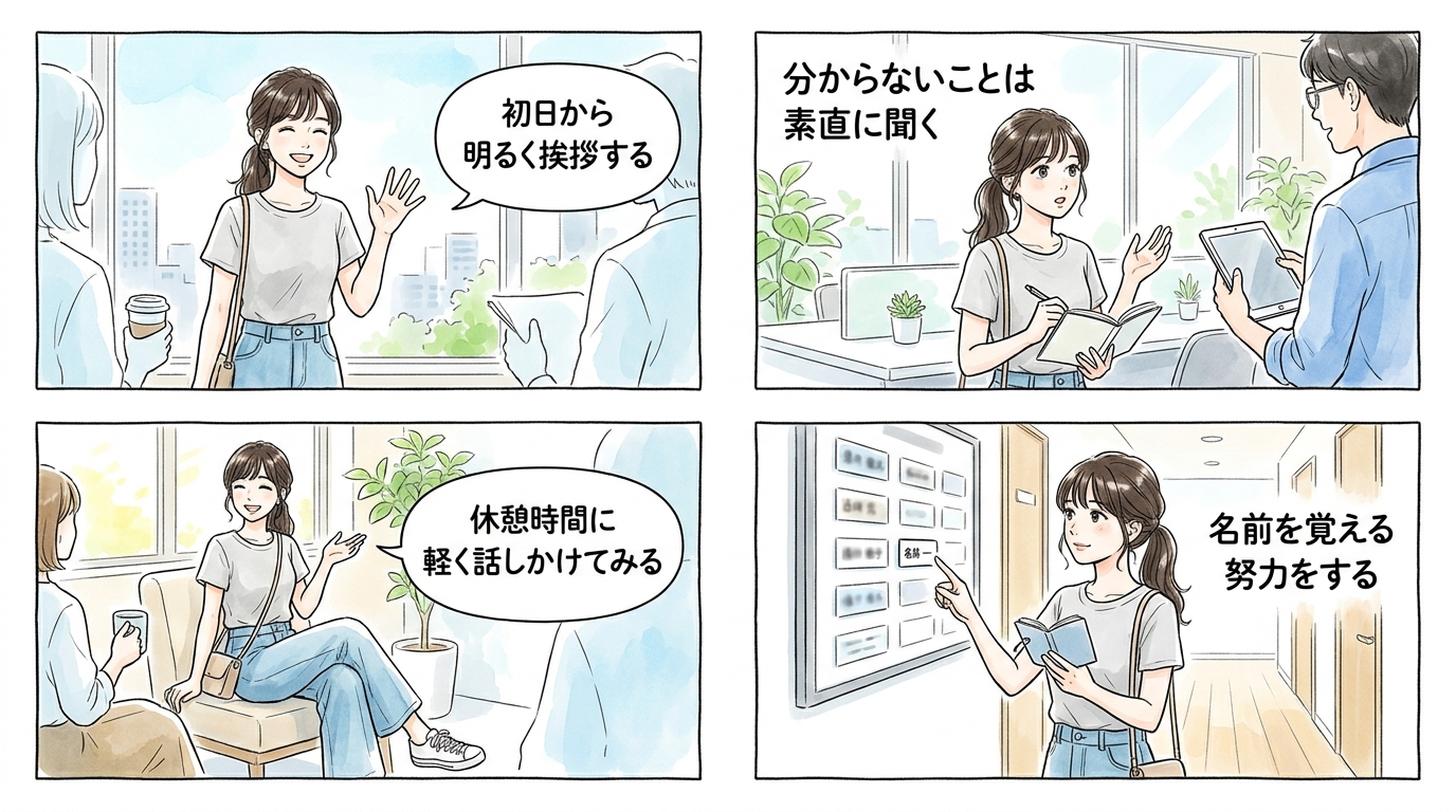 初出勤から積極的に話しかける姿勢で臨む