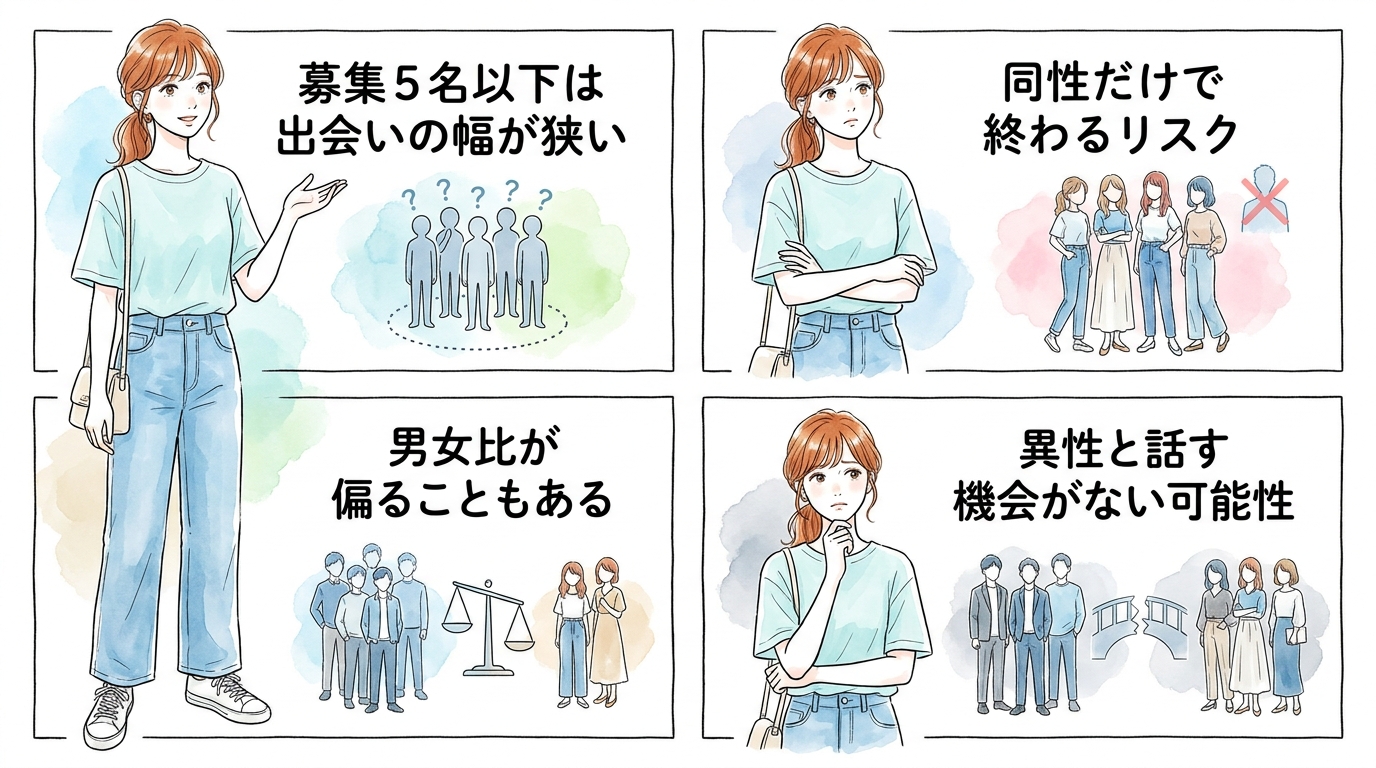 募集5名以下の小規模案件だと同性だけで終わるリスクがある
