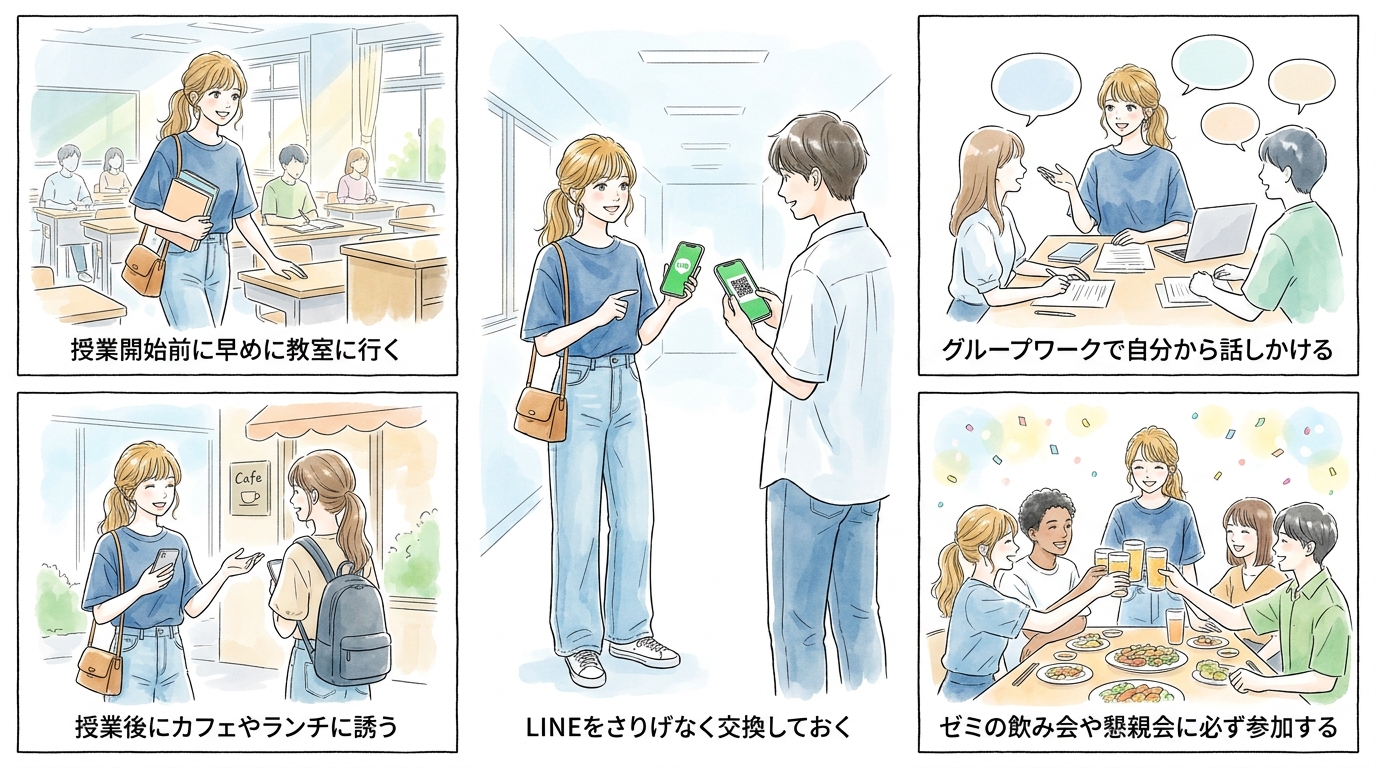 同じ授業やゼミで自然に距離が縮まっていく
