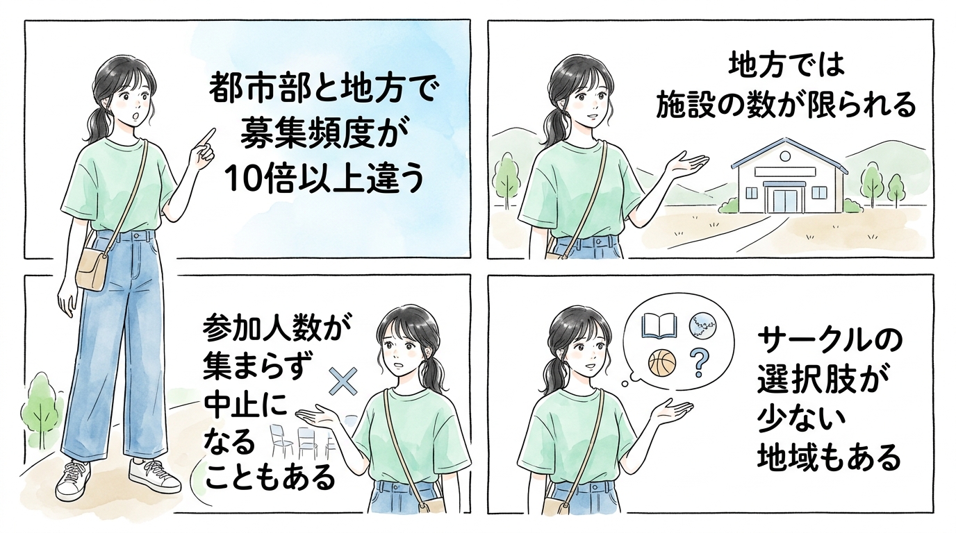 地域によって募集頻度と参加人数にバラつきがある