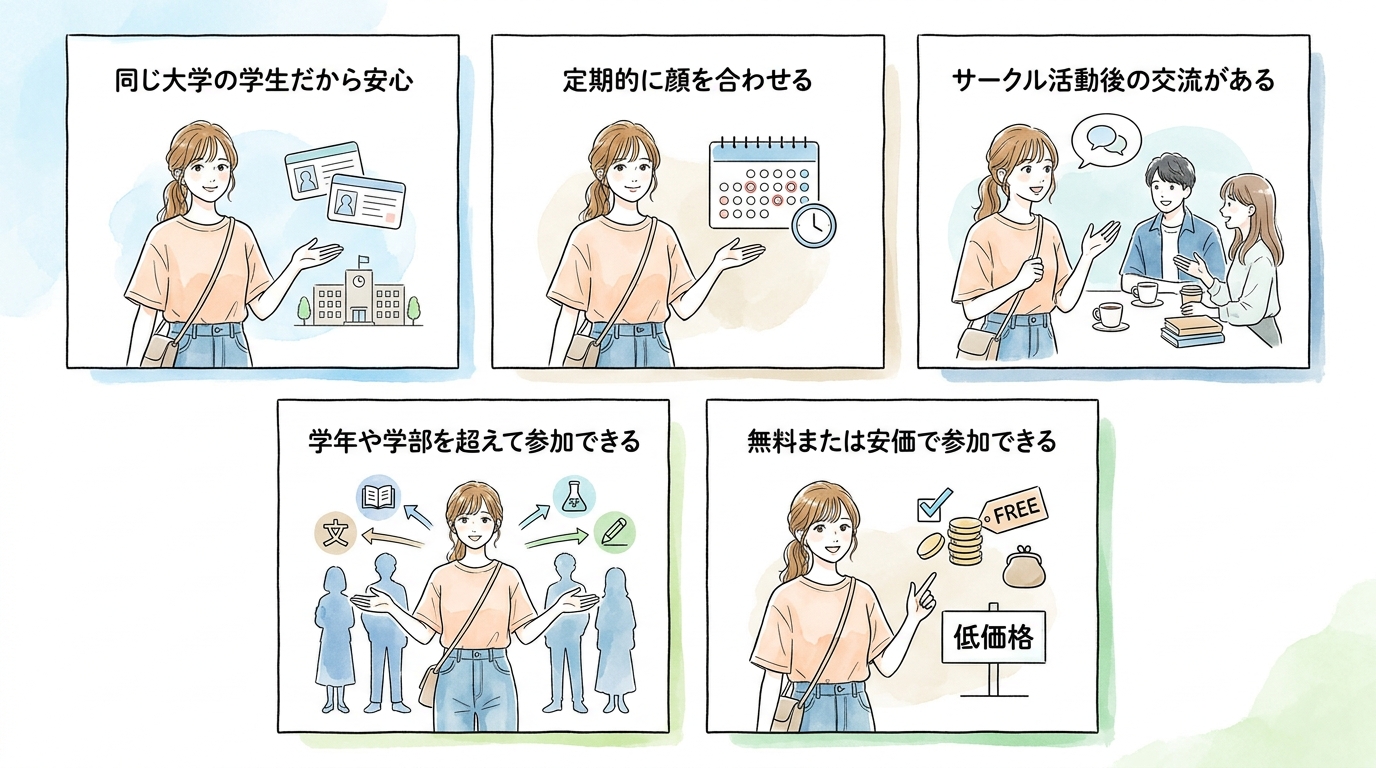 大学内の英会話サークル・国際交流団体を使っている