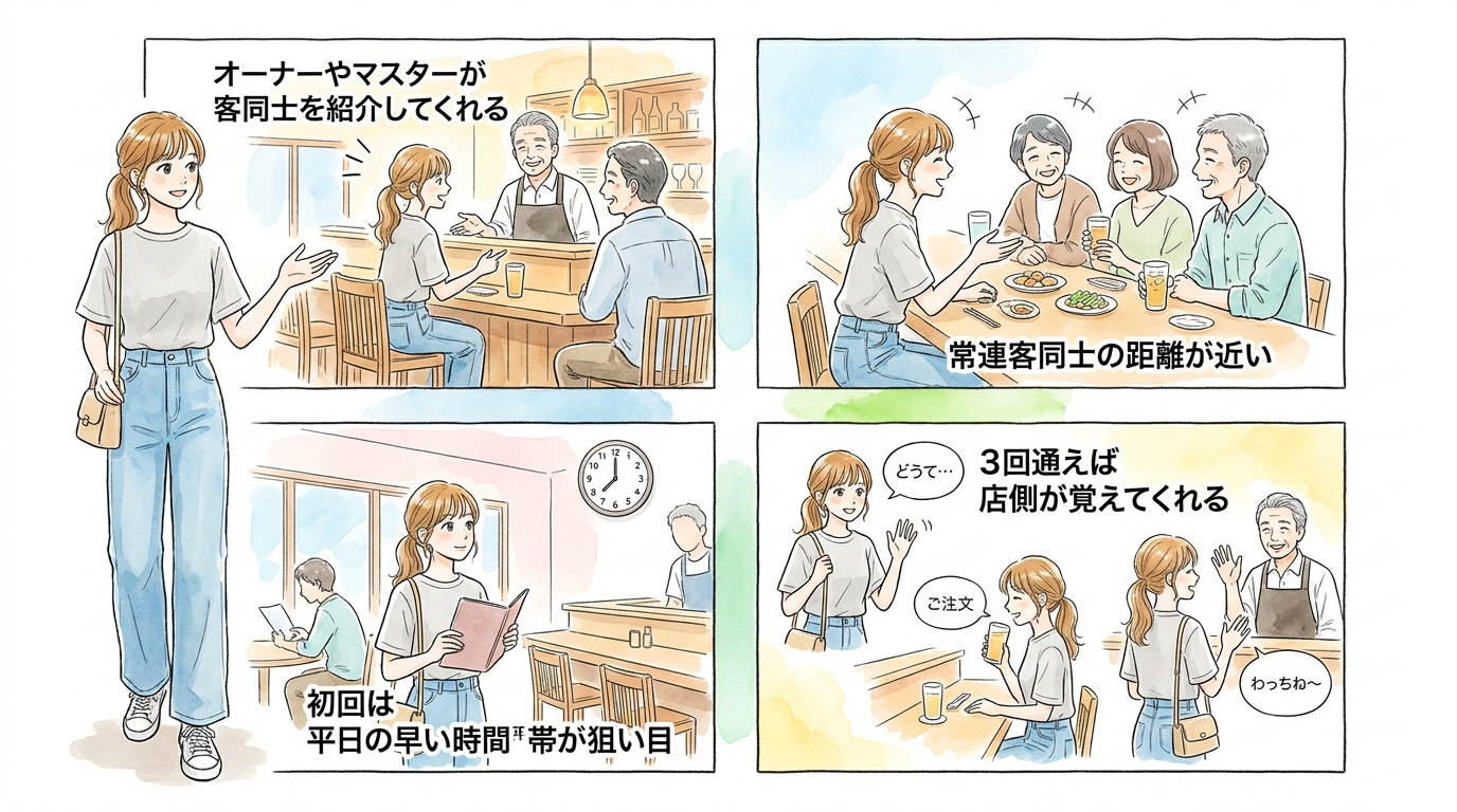 常連文化が根づく個人経営の店で自然に仲良くなる