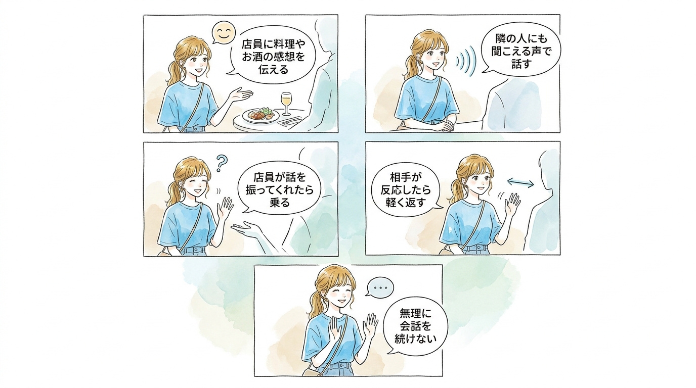 店員を介して隣の客と自然につながれる