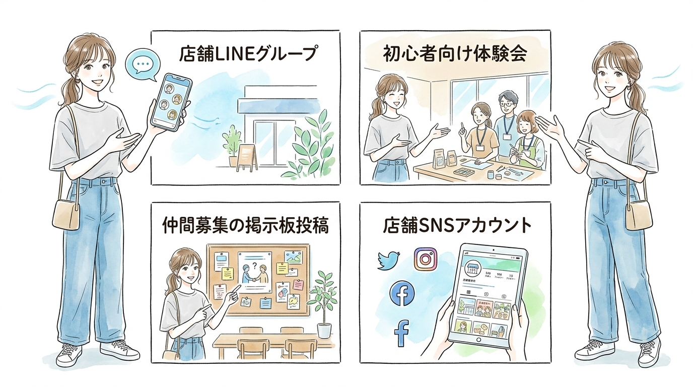 店舗イベントや掲示板を使ったコミュニティ機能