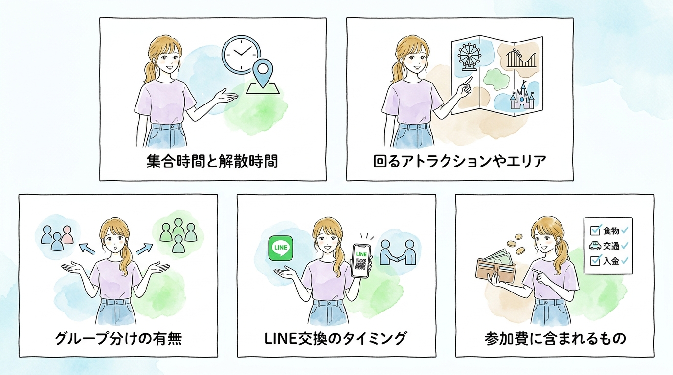 当日の流れとLINE交換のタイミングを事前に確認できる