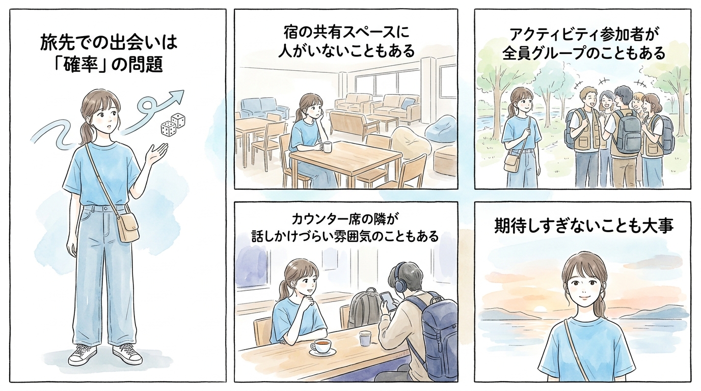 旅先での出会いは偶然に左右されやすく確率が読めない