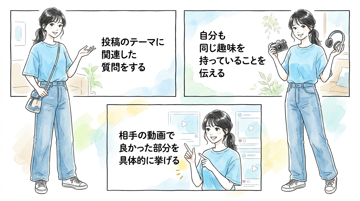 相手の投稿内容に触れたコメントを3回以上してから連絡している