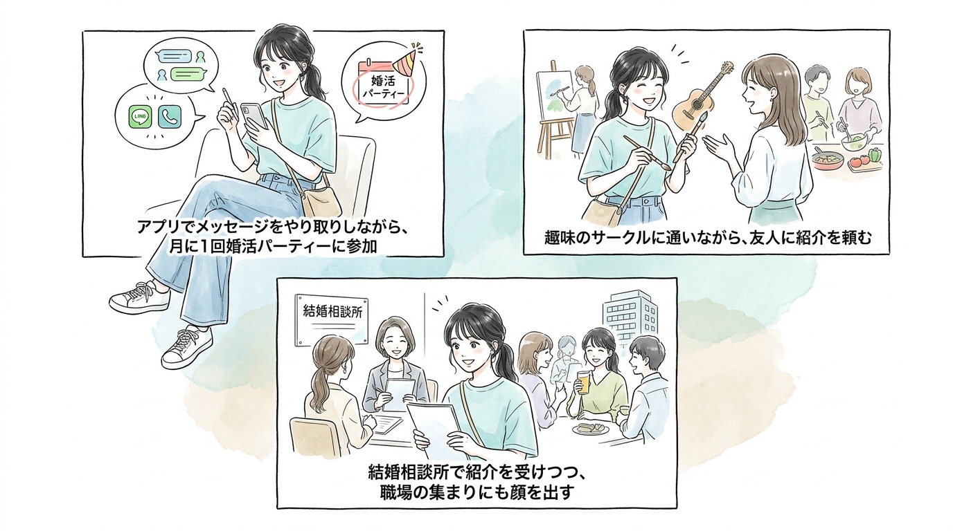 複数の出会い方を並行すると、接点の数が3倍以上に増える