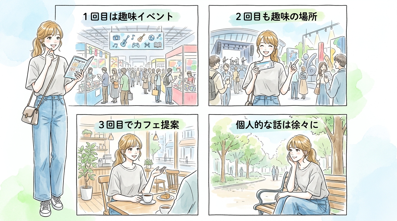 趣味垢から恋愛に発展させるには、段階を踏む必要がある