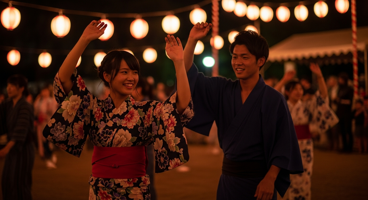 盆踊りの輪に入れば隣の人と距離が縮まる