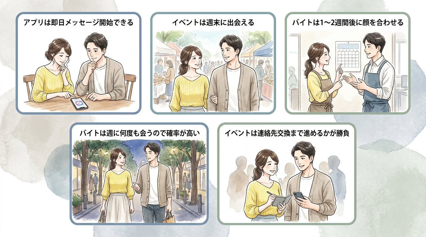 3つの出会い方には「時間軸」と「確率」の違いがある
