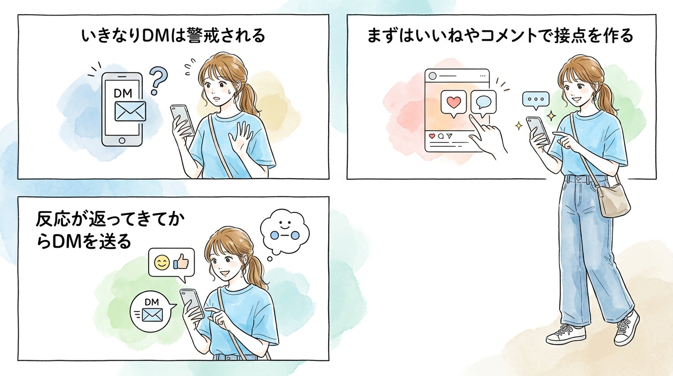 DMを送る前にいいねやコメントで接点を積み重ねておく