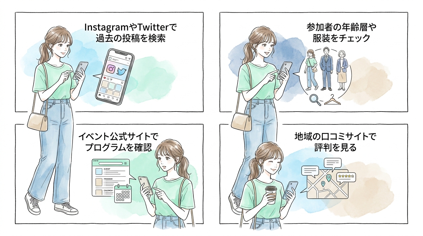 SNSや地域情報サイトで事前に雰囲気をチェックしておく