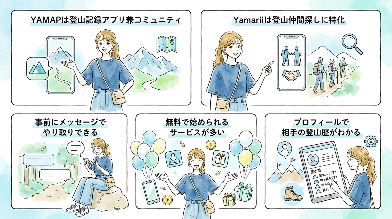 YAMAPやYamariiなどマッチングアプリで山仲間と事前につながれる