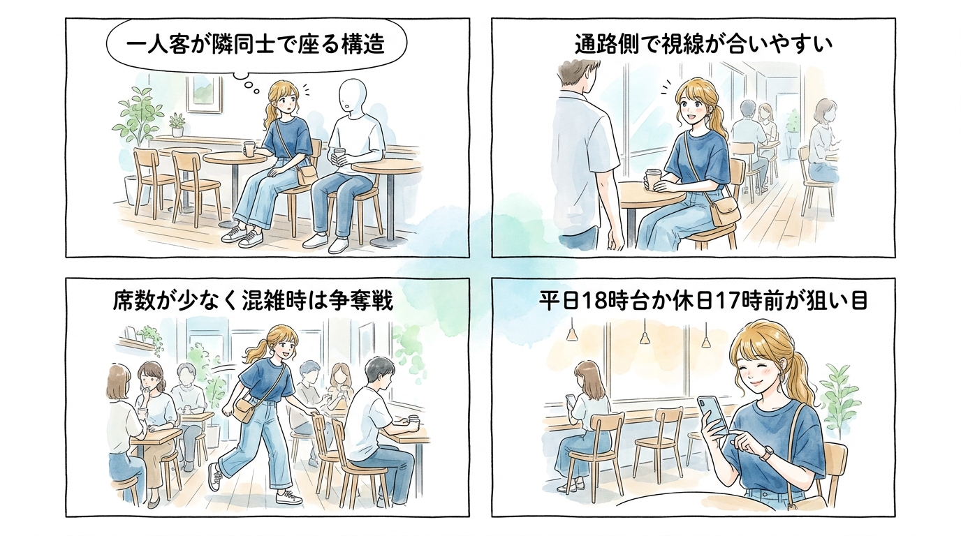 はしご席エリアは少人数で隣の客と距離が近くなる